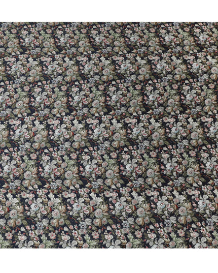 Vintage Floral Viscose Modal Satin Fabric with Mirror Work - 110 cm Width-D20274