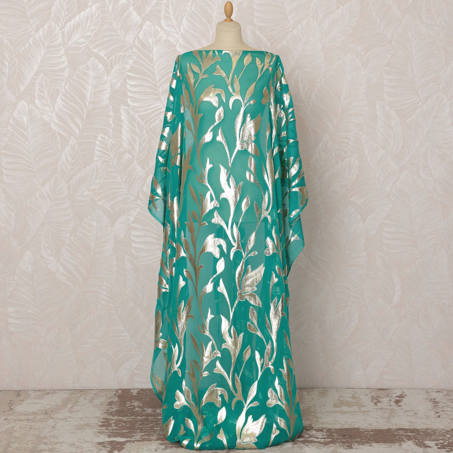 Turquoise Somali Silk Chiffon Dirac Fabric with Metallic Lurex, 3.5 Meters, 140 cm Width-D20845