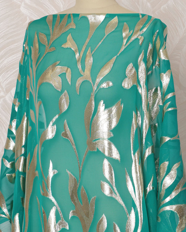 Turquoise Somali Silk Chiffon Dirac Fabric with Metallic Lurex, 3.5 Meters, 140 cm Width-D20845