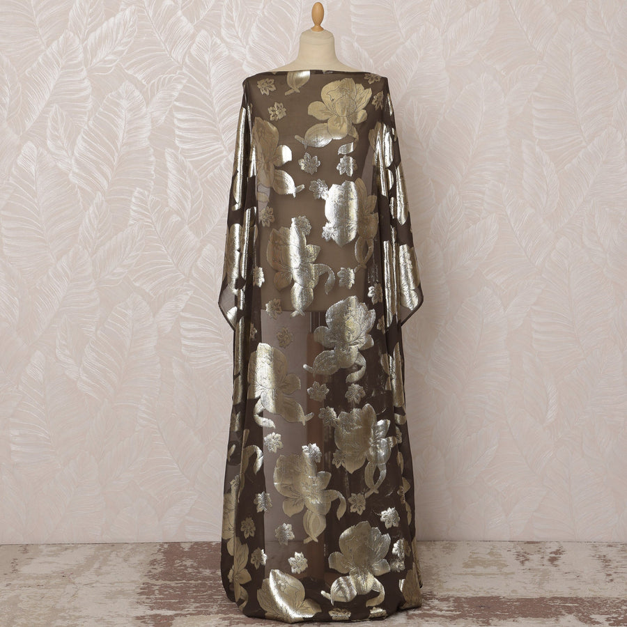 Brown Somali Silk Chiffon Dirac Fabric with Metallic Lurex, 3.5 Meters, 140 cm Width-D20846