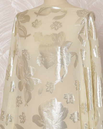 Cream Somali Silk Chiffon Dirac Fabric with Metallic Lurex, 3.5 Meters, 140 cm Width-D20847