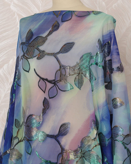 Pastel Blue and Purple Somali Silk Chiffon Dirac Fabric with Metallic Lurex, 3.5 Meters, 140 cm Width-D20848