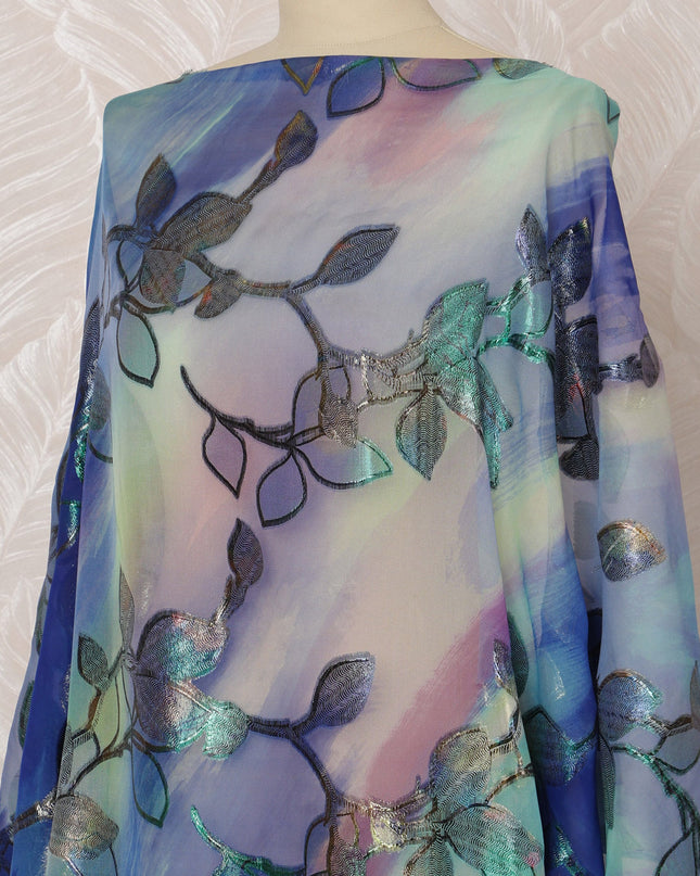 Pastel Blue and Purple Somali Silk Chiffon Dirac Fabric with Metallic Lurex, 3.5 Meters, 140 cm Width-D20848