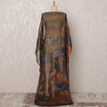 Rust Brown and Black Somali Silk Chiffon Dirac Fabric with Metallic Lurex, 3.5 Meters, 140 cm Width-D20849