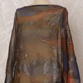 Rust Brown and Black Somali Silk Chiffon Dirac Fabric with Metallic Lurex, 3.5 Meters, 140 cm Width-D20849