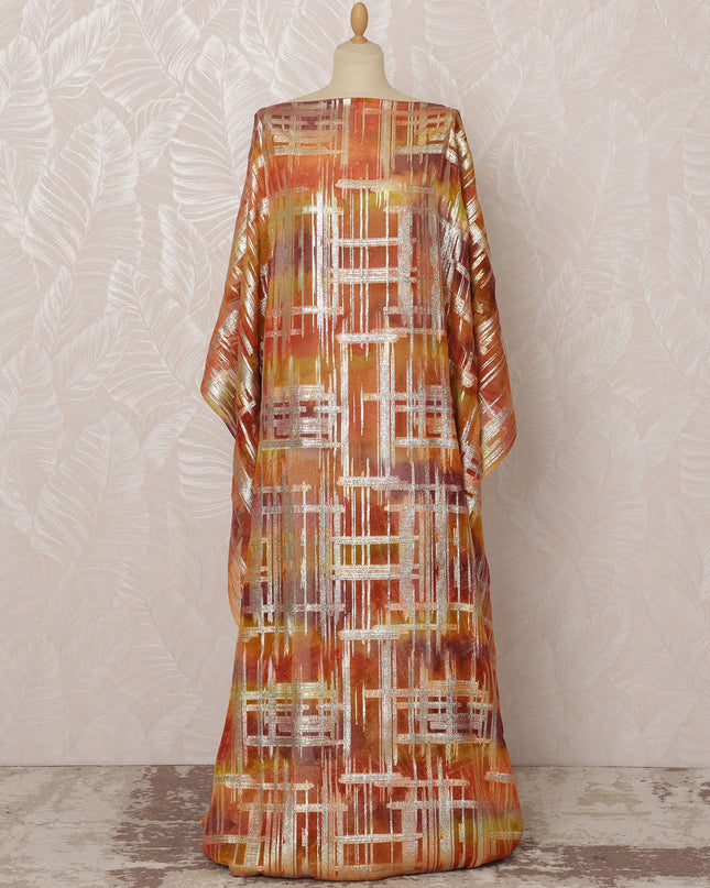 Orange and Gold Somali Silk Chiffon Dirac Fabric with Metallic Lurex, 3.5 Meters, 140 cm Width-D20851