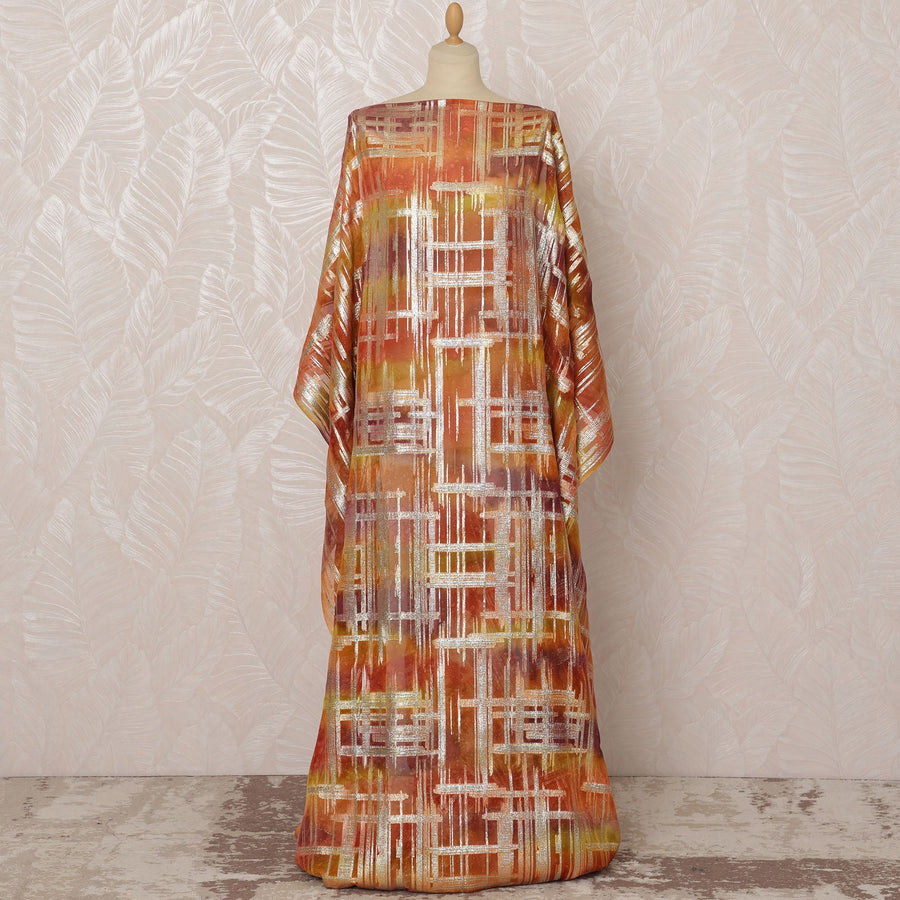Orange and Gold Somali Silk Chiffon Dirac Fabric with Metallic Lurex, 3.5 Meters, 140 cm Width-D20851