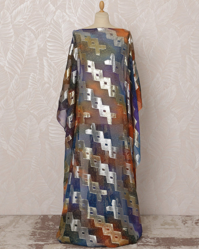 Multicolor Earth Tones Somali Silk Chiffon Dirac Fabric with Metallic Lurex, 3.5 Meters, 140 cm Width-D20853