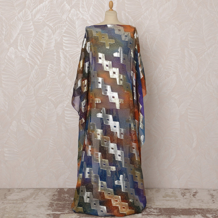 Multicolor Earth Tones Somali Silk Chiffon Dirac Fabric with Metallic Lurex, 3.5 Meters, 140 cm Width-D20853