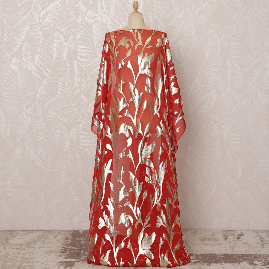 Red Somali Silk Chiffon Dirac Fabric with Metallic Lurex, 3.5 Meters, 140 cm Width-D20854