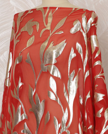 Red Somali Silk Chiffon Dirac Fabric with Metallic Lurex, 3.5 Meters, 140 cm Width-D20854