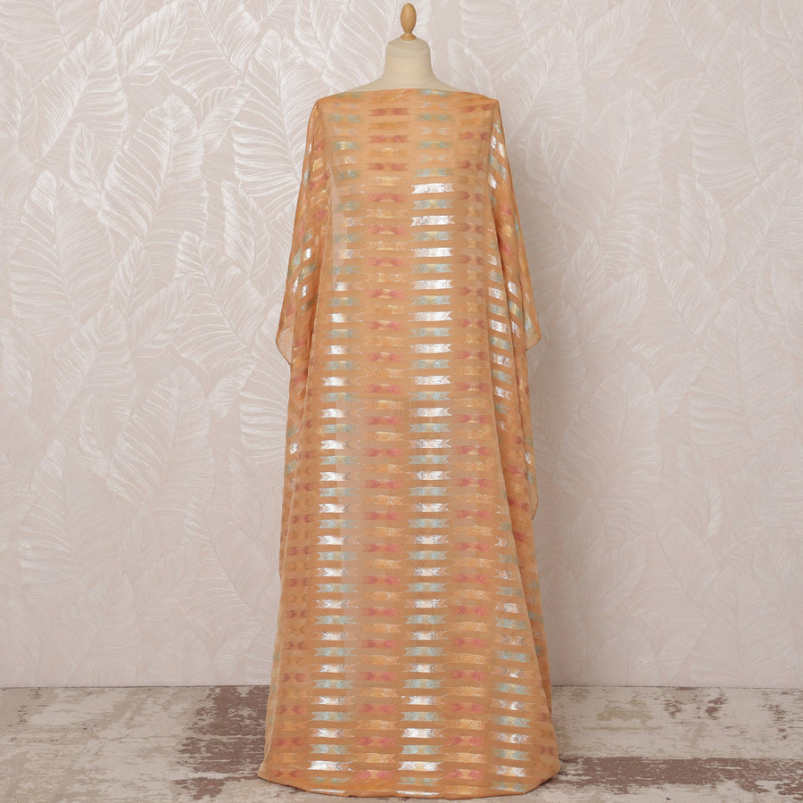 Peach Somali Silk Chiffon Dirac Fabric with Metallic Lurex, 3.5 Meters, 140 cm Width-D20855