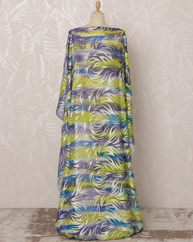 Green and Purple Somali Silk Chiffon Dirac Fabric with Metallic Lurex, 3.5 Meters, 140 cm Width-D20857