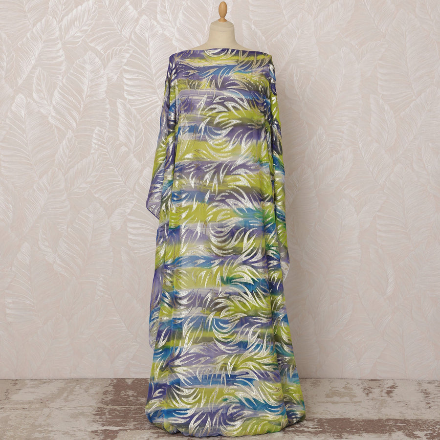 قماش ديراك من الحرير الصومالي باللونين الأخضر والأرجواني مع لوركس معدني، 3.5 متر، عرض 140 سم - D20857