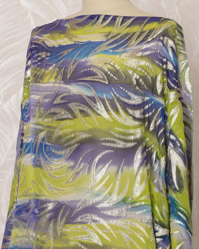 Green and Purple Somali Silk Chiffon Dirac Fabric with Metallic Lurex, 3.5 Meters, 140 cm Width-D20857