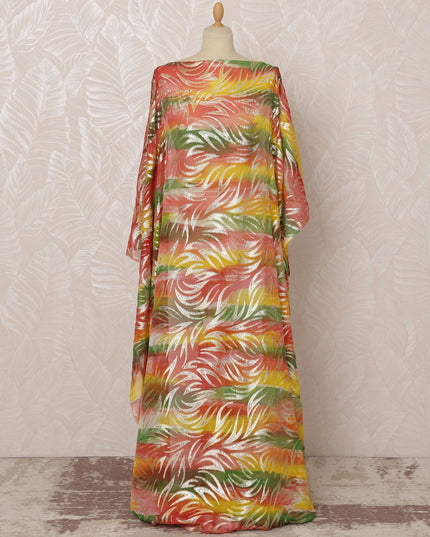 Multicolor Red, Yellow, and Green Somali Silk Chiffon Dirac Fabric with Metallic Lurex, 3.5 Meters, 140 cm Width-D20860