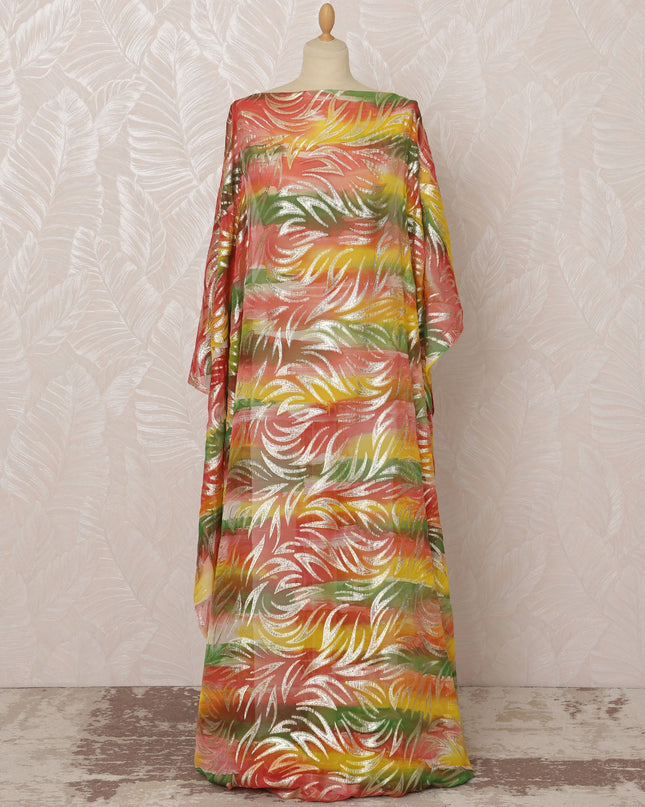 Multicolor Red, Yellow, and Green Somali Silk Chiffon Dirac Fabric with Metallic Lurex, 3.5 Meters, 140 cm Width-D20860