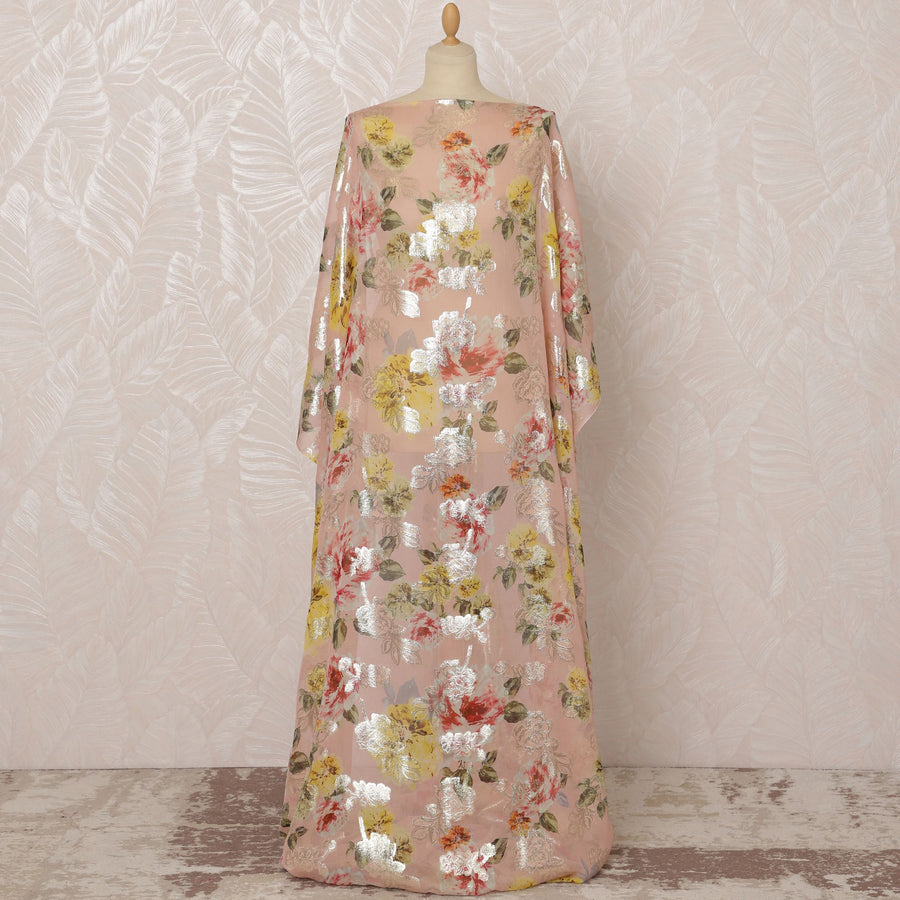 قماش شيفون حرير صومالي وردي خدود مع لوركس معدني مزهر، 3.5 متر، عرض 140 سم - D20861