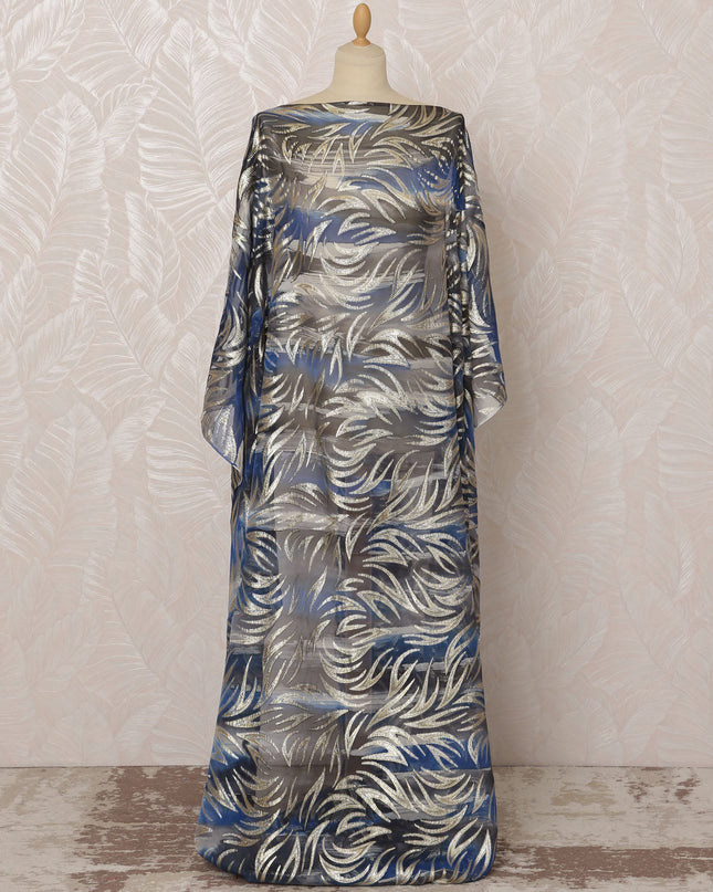 Blue and Black Somali Silk Chiffon Dirac Fabric with Metallic Lurex, 3.5 Meters, 140 cm Width-D20863