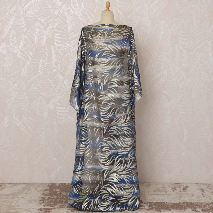 Blue and Black Somali Silk Chiffon Dirac Fabric with Metallic Lurex, 3.5 Meters, 140 cm Width-D20863
