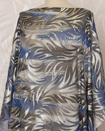 Blue and Black Somali Silk Chiffon Dirac Fabric with Metallic Lurex, 3.5 Meters, 140 cm Width-D20863