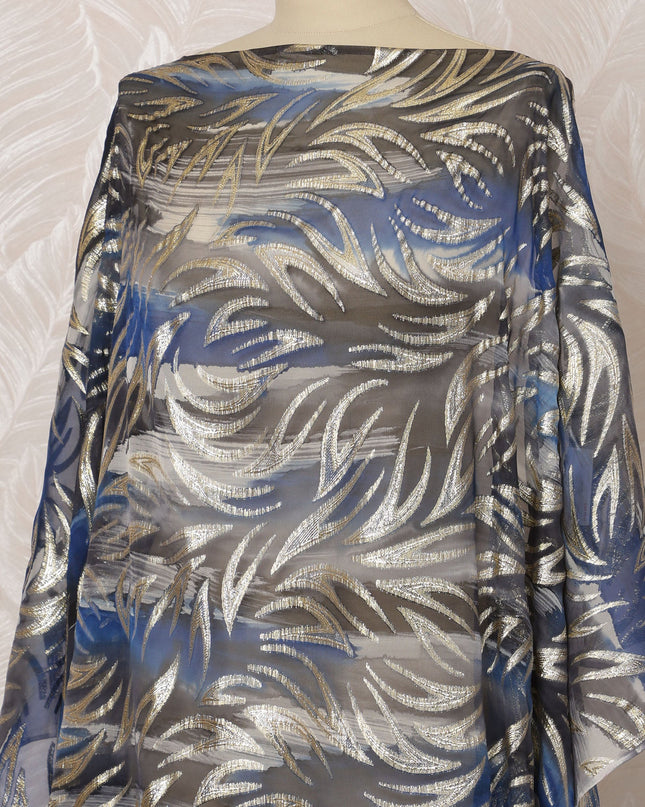 Blue and Black Somali Silk Chiffon Dirac Fabric with Metallic Lurex, 3.5 Meters, 140 cm Width-D20863