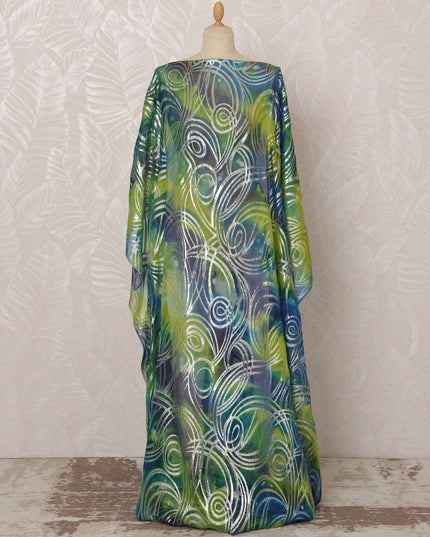 Green and Blue Somali Silk Chiffon Dirac Fabric with Metallic Lurex, 3.5 Meters, 140 cm Width-D20865