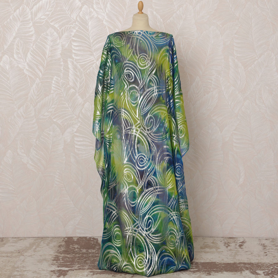 قماش ديراك من الحرير الصومالي باللونين الأخضر والأزرق مع لوركس معدني، 3.5 متر، عرض 140 سم - D20865