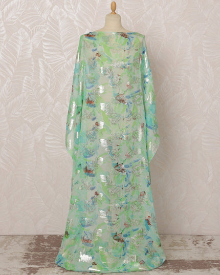 Mint Green Somali Silk Chiffon Dirac Fabric with Floral Metallic Lurex, 3.5 Meters, 140 cm Width-D20866