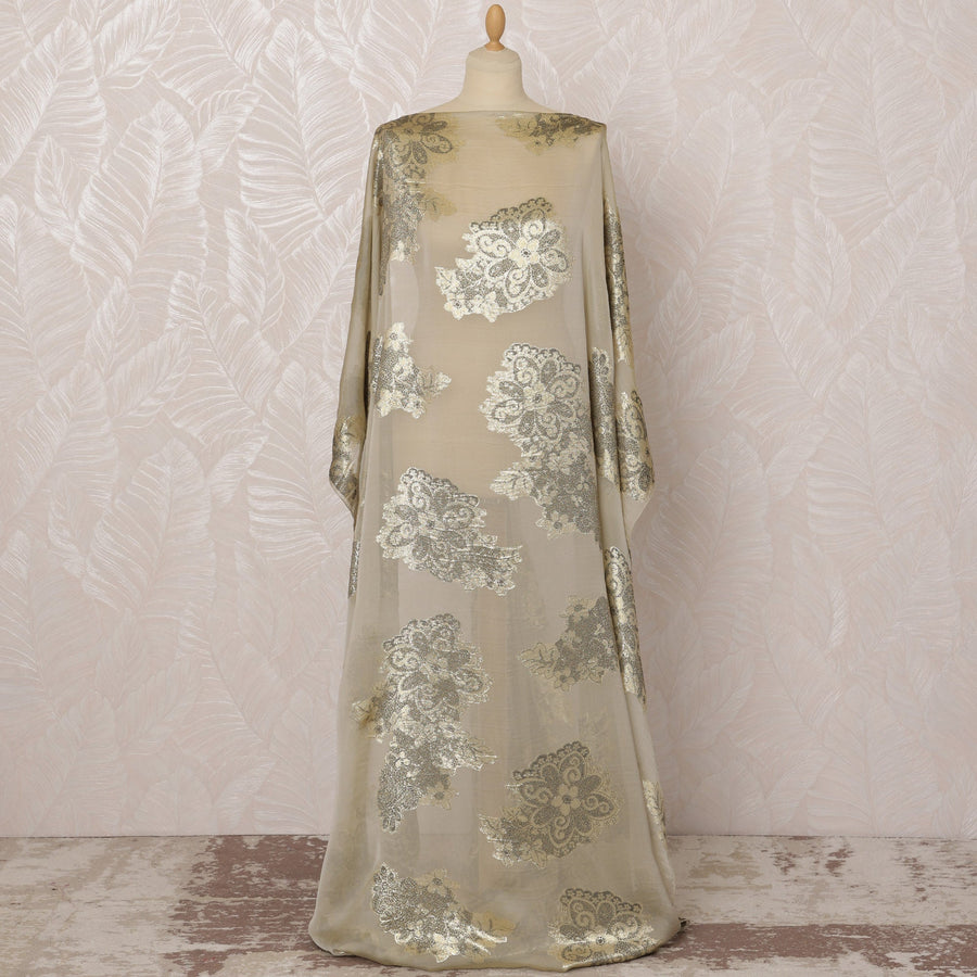 قماش شيفون حرير صومالي بلون الشمبانيا الذهبي مع لوركس معدني، 3.5 متر، عرض 140 سم - D20867