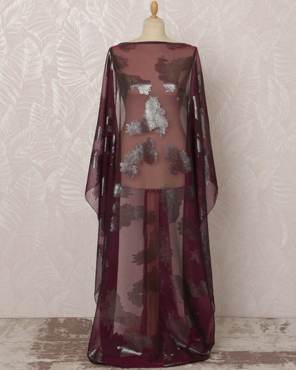 Burgundy Somali Silk (Fransawi) Chiffon Dirac Fabric with Metallic Lurex, 3.5 Meters, 140 cm Width-D20868