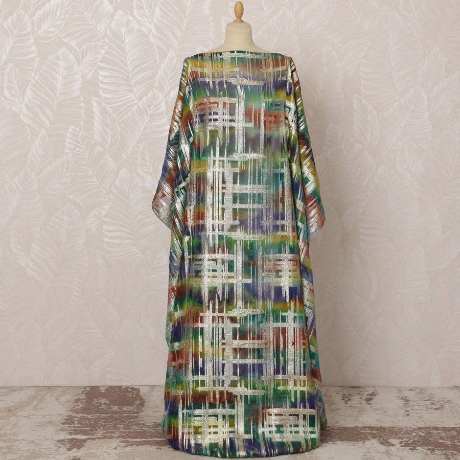 قماش شيفون حرير صومالي متعدد الألوان باللون الأخضر والأحمر والأزرق مع لوركس معدني، 3.5 متر، عرض 140 سم - D20879