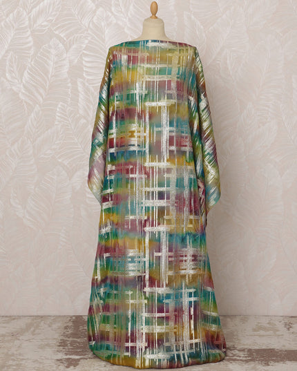 Multicolor Somali Silk Chiffon Dirac Fabric with Silver Metallic Lurex, 3.5 Meters, 140 cm Width-D20880