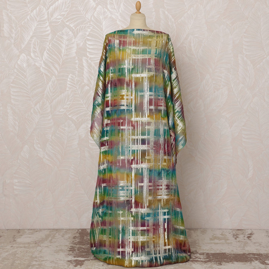 Multicolor Somali Silk Chiffon Dirac Fabric with Silver Metallic Lurex, 3.5 Meters, 140 cm Width-D20880