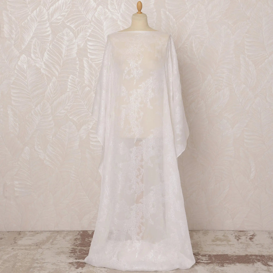 White Somali Silk Chiffon Dirac Fabric with Silver Metallic Lurex, 3.5 Meters, 140 cm Width-D20881 Regal Fabrics