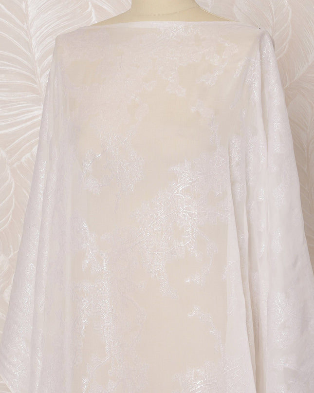 White Somali Silk Chiffon Dirac Fabric with Silver Metallic Lurex, 3.5 Meters, 140 cm Width-D20881