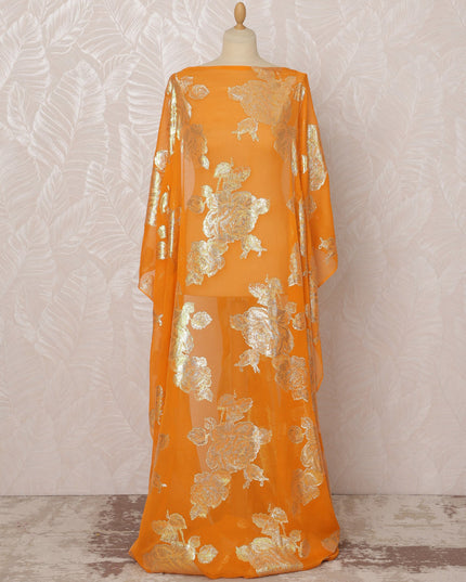 Orange Somali Silk Chiffon Dirac Fabric with Gold Metallic Lurex, 3.5 Meters, 140 cm Width-D20882