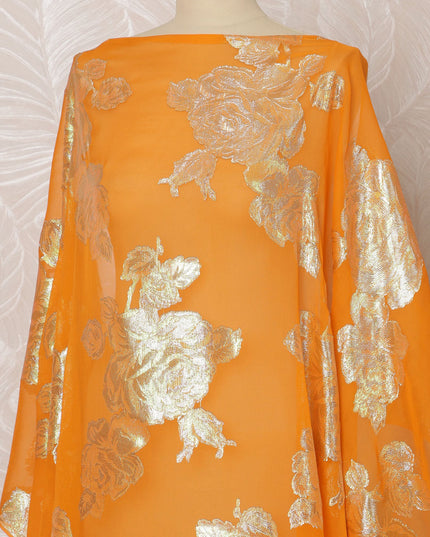 Orange Somali Silk Chiffon Dirac Fabric with Gold Metallic Lurex, 3.5 Meters, 140 cm Width-D20882