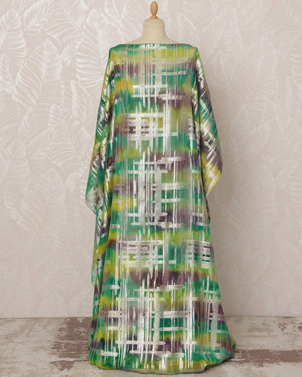 Green and Yellow Somali Silk Chiffon Dirac Fabric with Metallic Lurex, 3.5 Meters, 140 cm Width-D20884