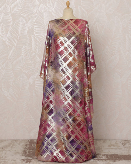 Purple and Pink Somali Silk (Fransawi) Chiffon Dirac Fabric with Metallic Lurex, 3.5 Meters, 140 cm Width-D20885