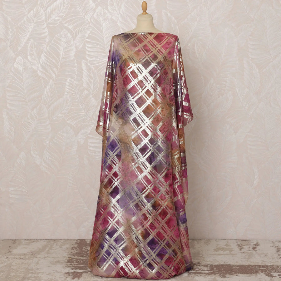 Purple and Pink Somali Silk (Fransawi) Chiffon Dirac Fabric with Metallic Lurex, 3.5 Meters, 140 cm Width-D20885 Regal Fabrics