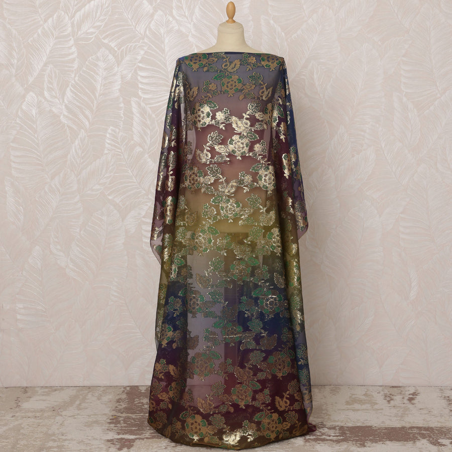 Multicolor Gradient Somali Silk (Fransawi) Chiffon Dirac Fabric with Metallic Lurex, 3.5 Meters, 140 cm Width-D20887