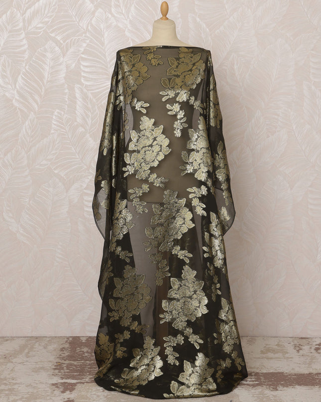 Dark Green Somali Silk (Fransawi) Chiffon Dirac Fabric with Metallic Lurex, 3.5 Meters, 140 cm Width, Made in France-D20888