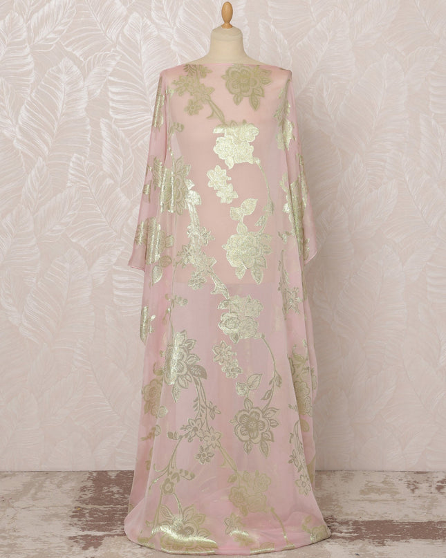 Blush Pink Somali Silk (Fransawi) Chiffon Dirac Fabric with Metallic Lurex, 3.5 Meters, 140 cm Width, Made in France-D20889