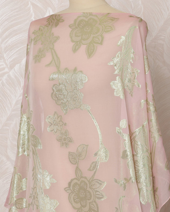 Blush Pink Somali Silk (Fransawi) Chiffon Dirac Fabric with Metallic Lurex, 3.5 Meters, 140 cm Width, Made in France-D20889