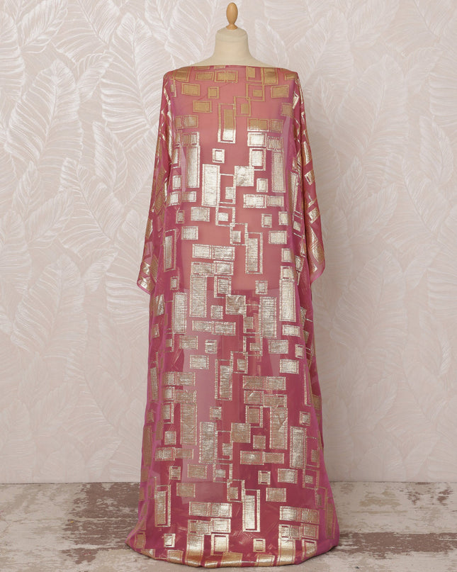 Rose Pink Somali Silk (Fransawi) Chiffon Dirac Fabric with Metallic Lurex, 3.5 Meters, 140 cm Width, France-D20890