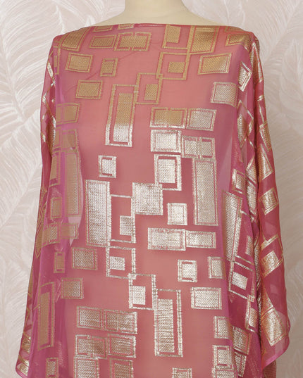 Rose Pink Somali Silk (Fransawi) Chiffon Dirac Fabric with Metallic Lurex, 3.5 Meters, 140 cm Width, France-D20890