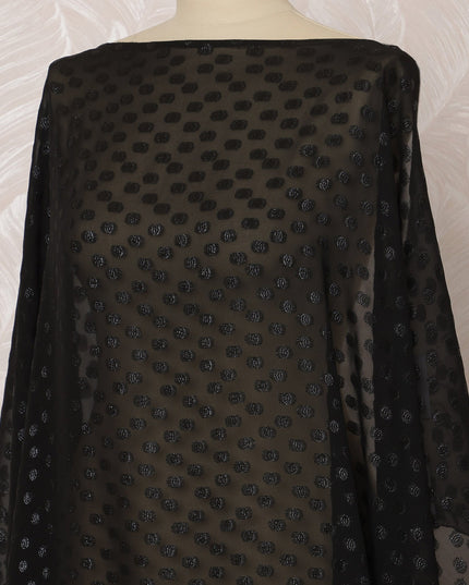 Black Somali Silk (Fransawi) Chiffon Dirac Fabric with Black Metallic Lurex, 3.5 Meters, 140 cm Width, France-D20894