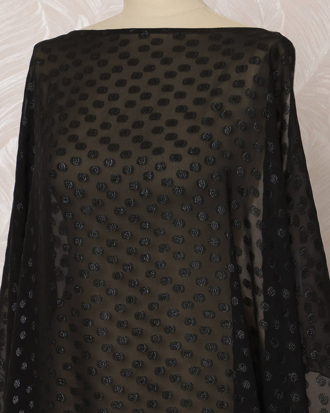 Black Somali Silk (Fransawi) Chiffon Dirac Fabric with Black Metallic Lurex, 3.5 Meters, 140 cm Width, France-D20894