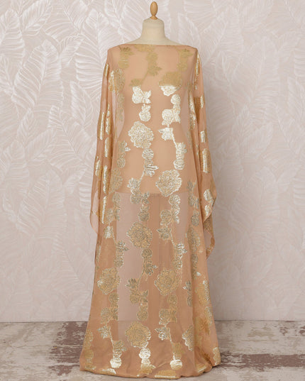 Peach Somali Silk (Fransawi) Chiffon Dirac Fabric with Gold Metallic Lurex, 3.5 Meters, 140 cm Width, France-D20900